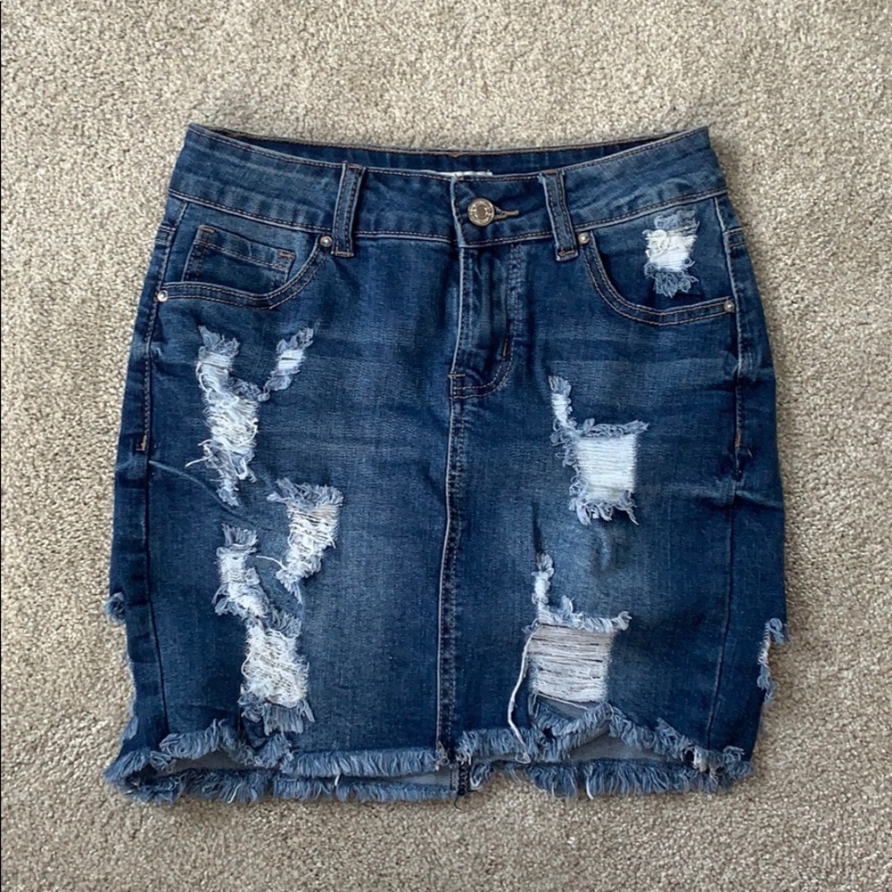Distressed Denim Skirt